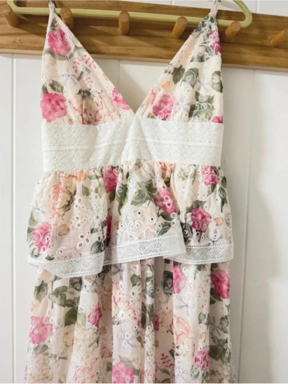 NWT Gianni Bini Midori Floral Chiffon Maxi Dress Tiered Peplum Lace Boho 10
